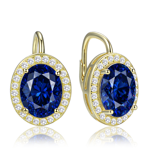 MINET Luxusní pozlacené stříbrné náušnice s modrými a bílými zirkony