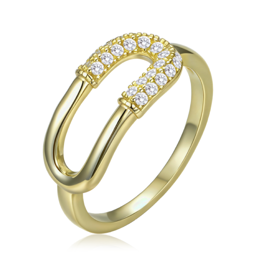 MINET Luxusní pozlacený stříbrný prsten se zirkonem vel. 59