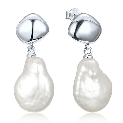 MINET Elegantní stříbrné náušnice s perlou