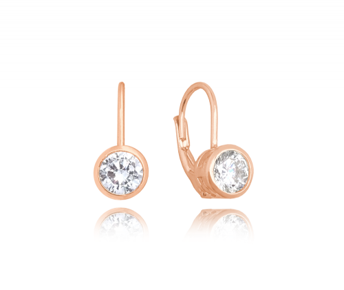 Decentní Rose gold stříbrné náušnice MINET s bílými zirkony