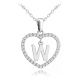 MINET Stříbrný náhrdelník písmeno v srdíčku "W" se zirkony